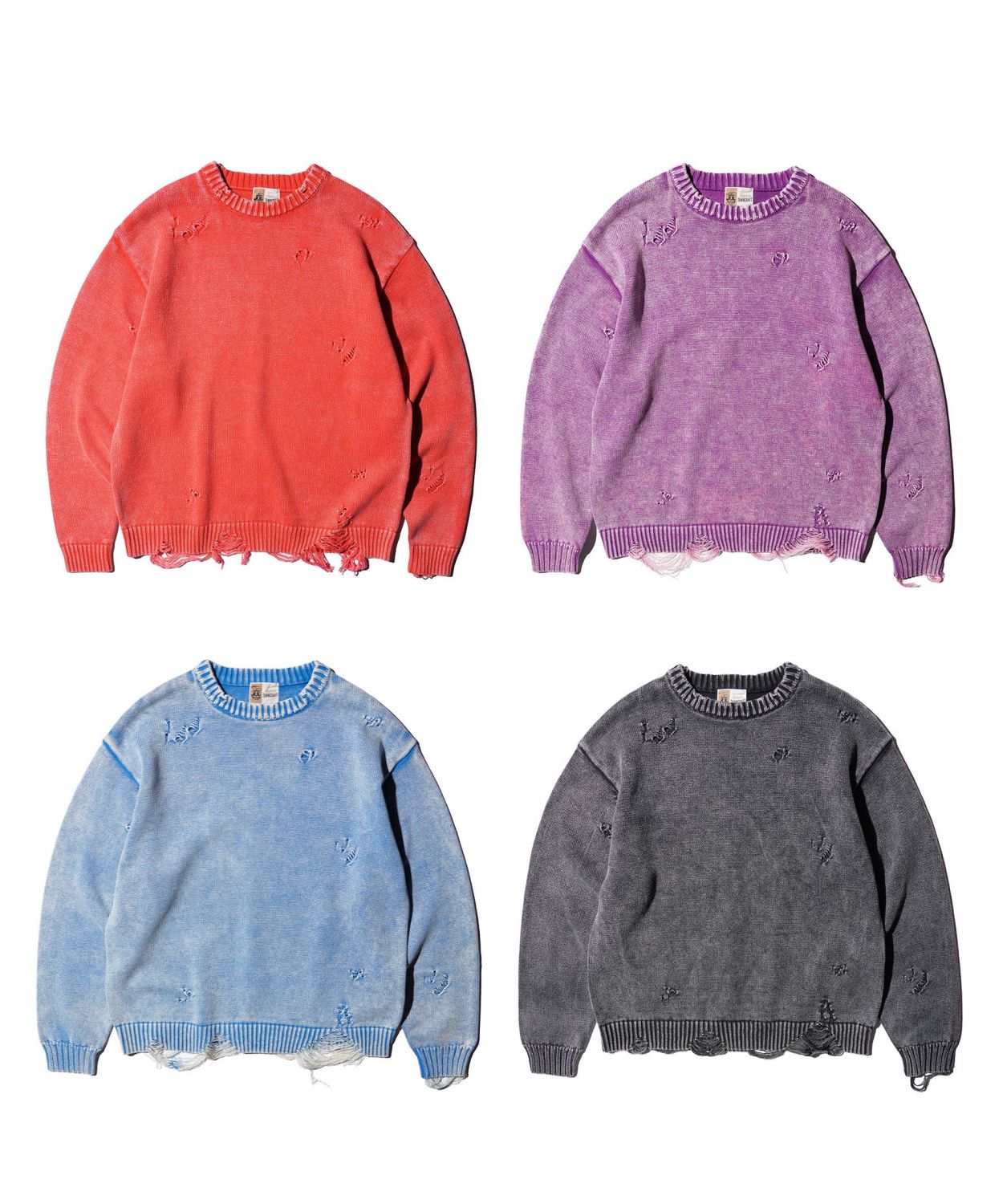 COTTON DAMAGED CREW SWEATER