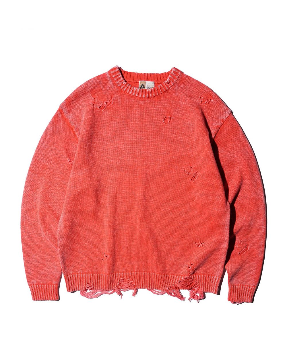 COTTON DAMAGED CREW SWEATER