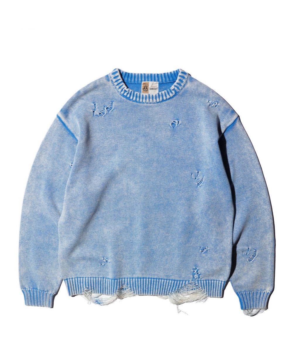 COTTON DAMAGED CREW SWEATER