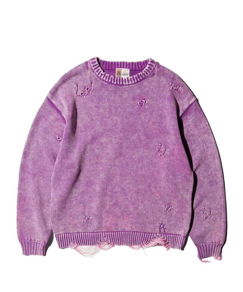 COTTON DAMAGED CREW SWEATER