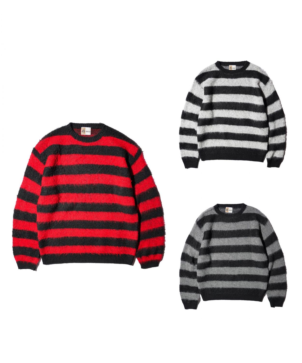 MOHAIR SHAGGY BORDER CREW SWEATER