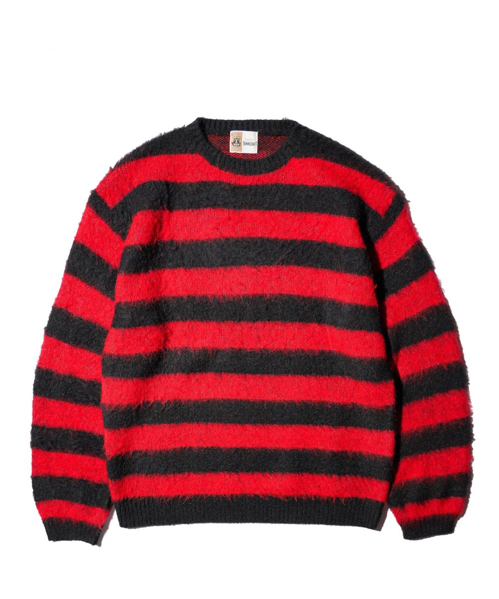 MOHAIR SHAGGY BORDER CREW SWEATER