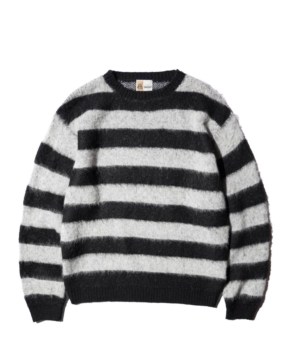 MOHAIR SHAGGY BORDER CREW SWEATER