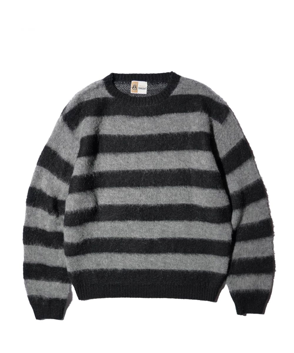 MOHAIR SHAGGY BORDER CREW SWEATER