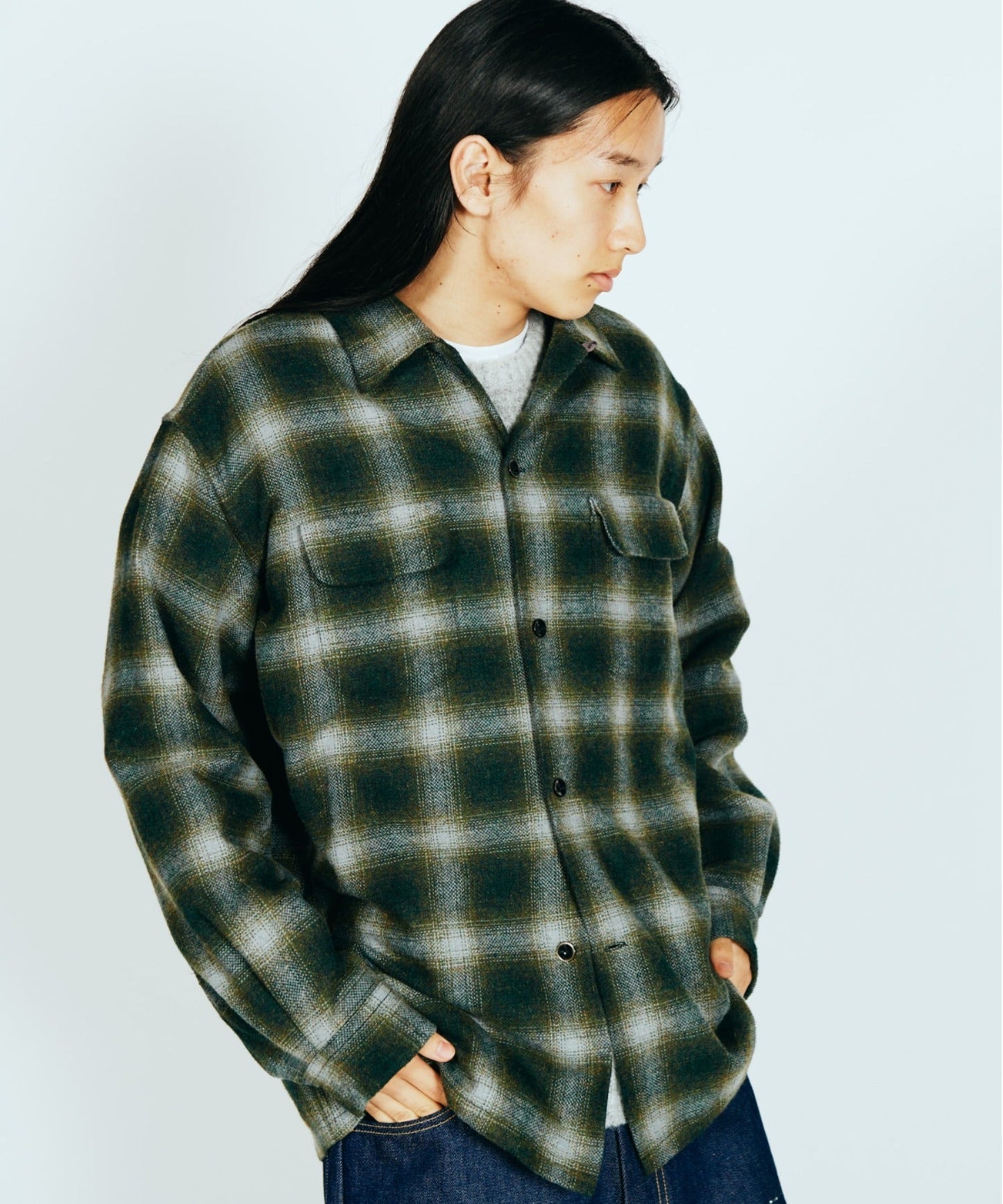 WOOL CHECK LOOP COLLAR SHIRTS