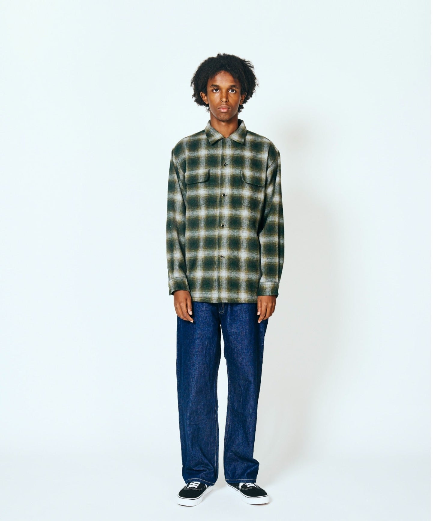 WOOL CHECK LOOP COLLAR SHIRTS