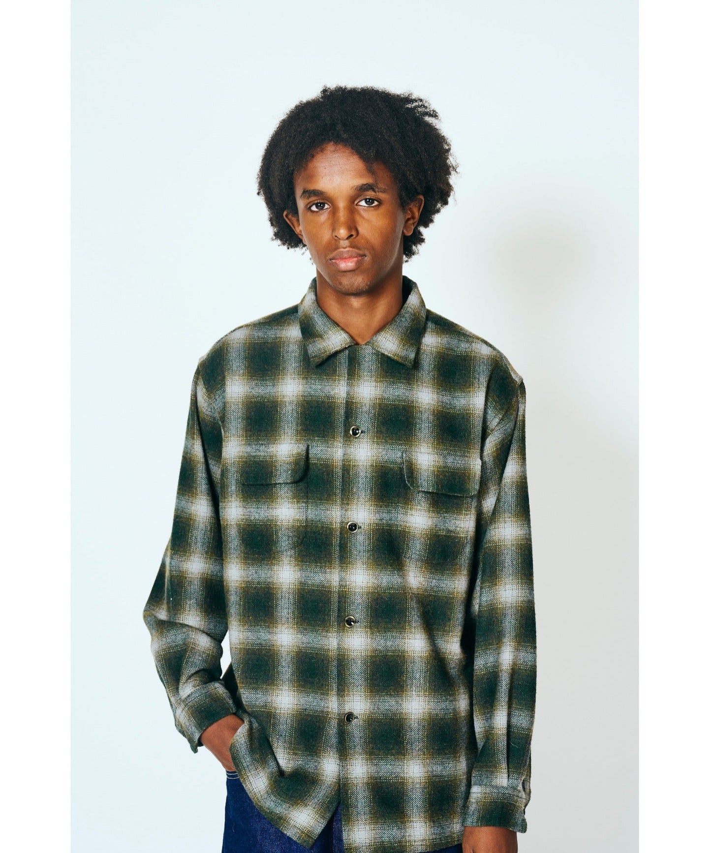 WOOL CHECK LOOP COLLAR SHIRTS