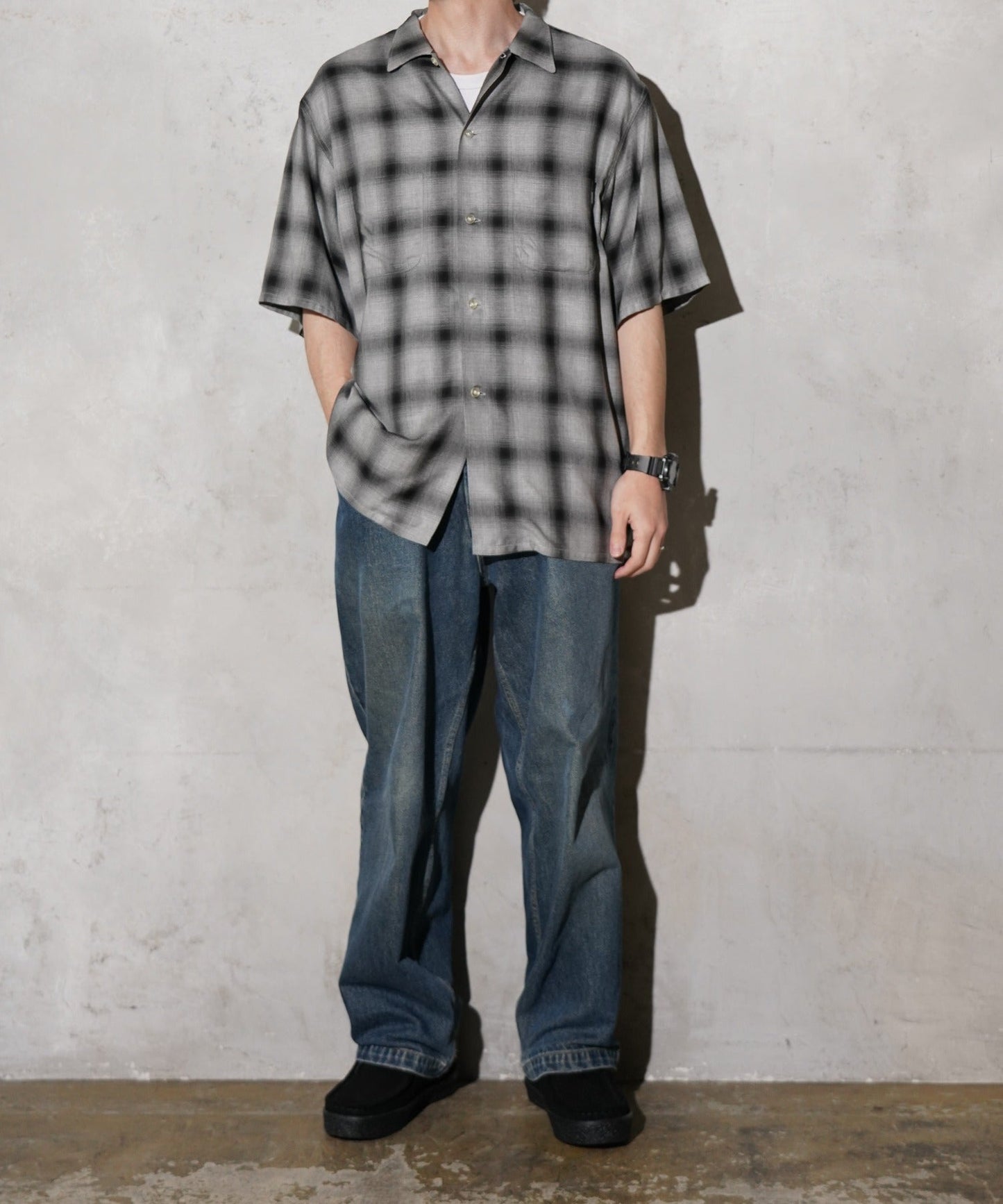 60S OMBRE PLAID RAYON SS SHIRTS MADE IN JAPAN