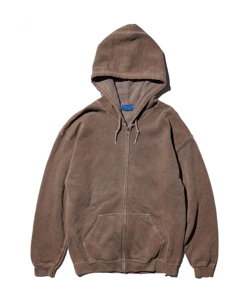 90S PIGMENT FULL ZIP HOODIE DARK BROWN